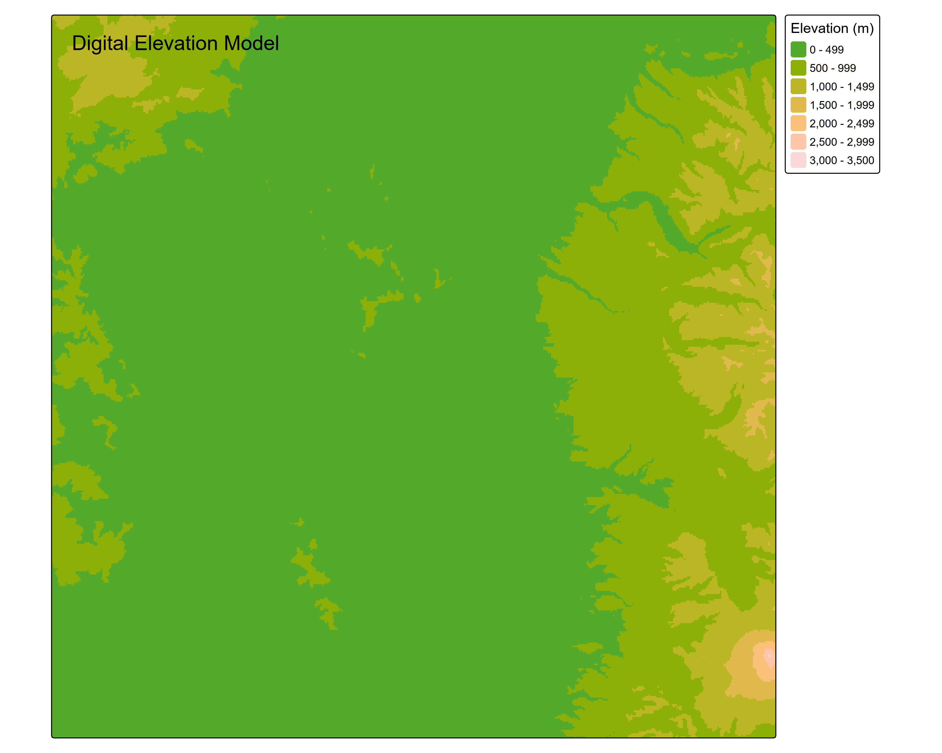 Modelo Digital de Elevación usado como covariable para el Regression-Kriging de temperatura