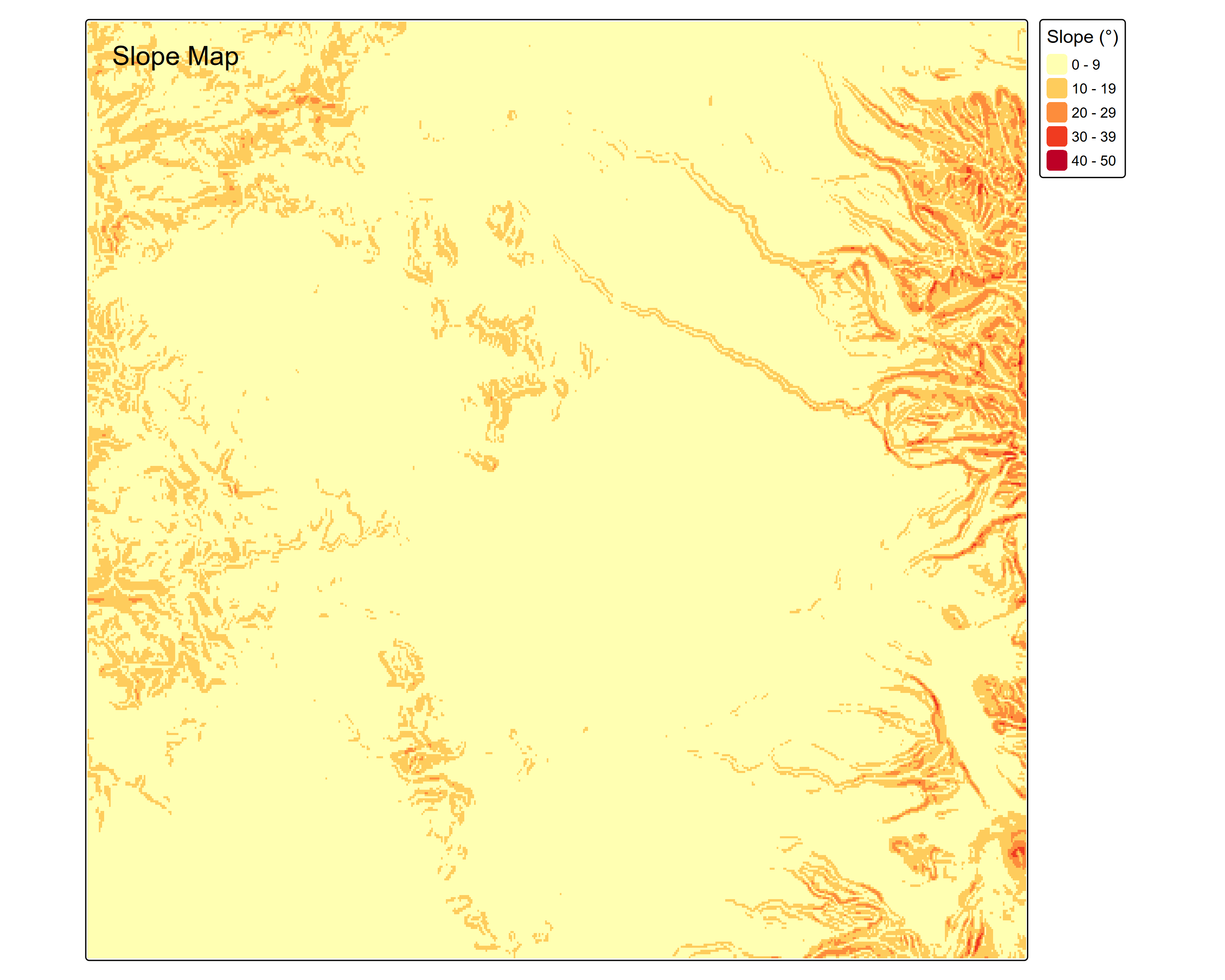 Mapa de pendiente topográfica derivada del Modelo Digital de Elevación